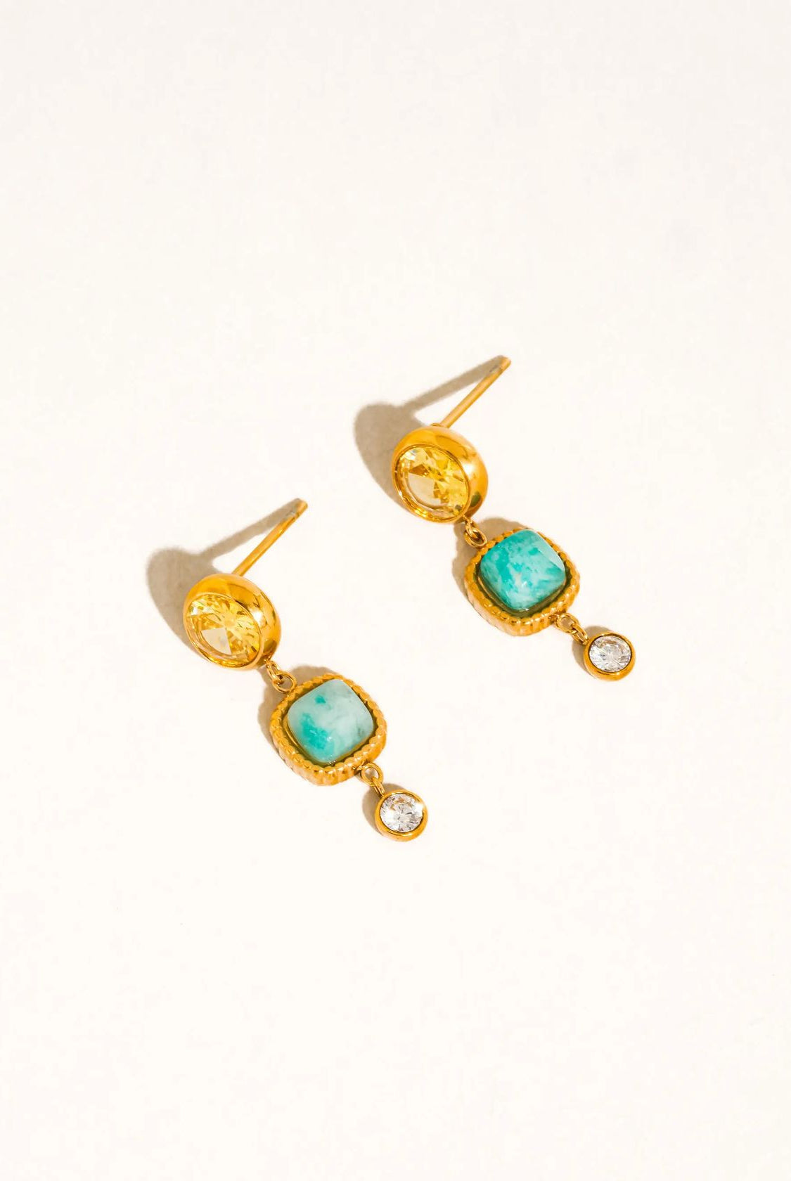 Rose & Lee Co Liberté Green Stone Earrings, 18k Gold Earrings