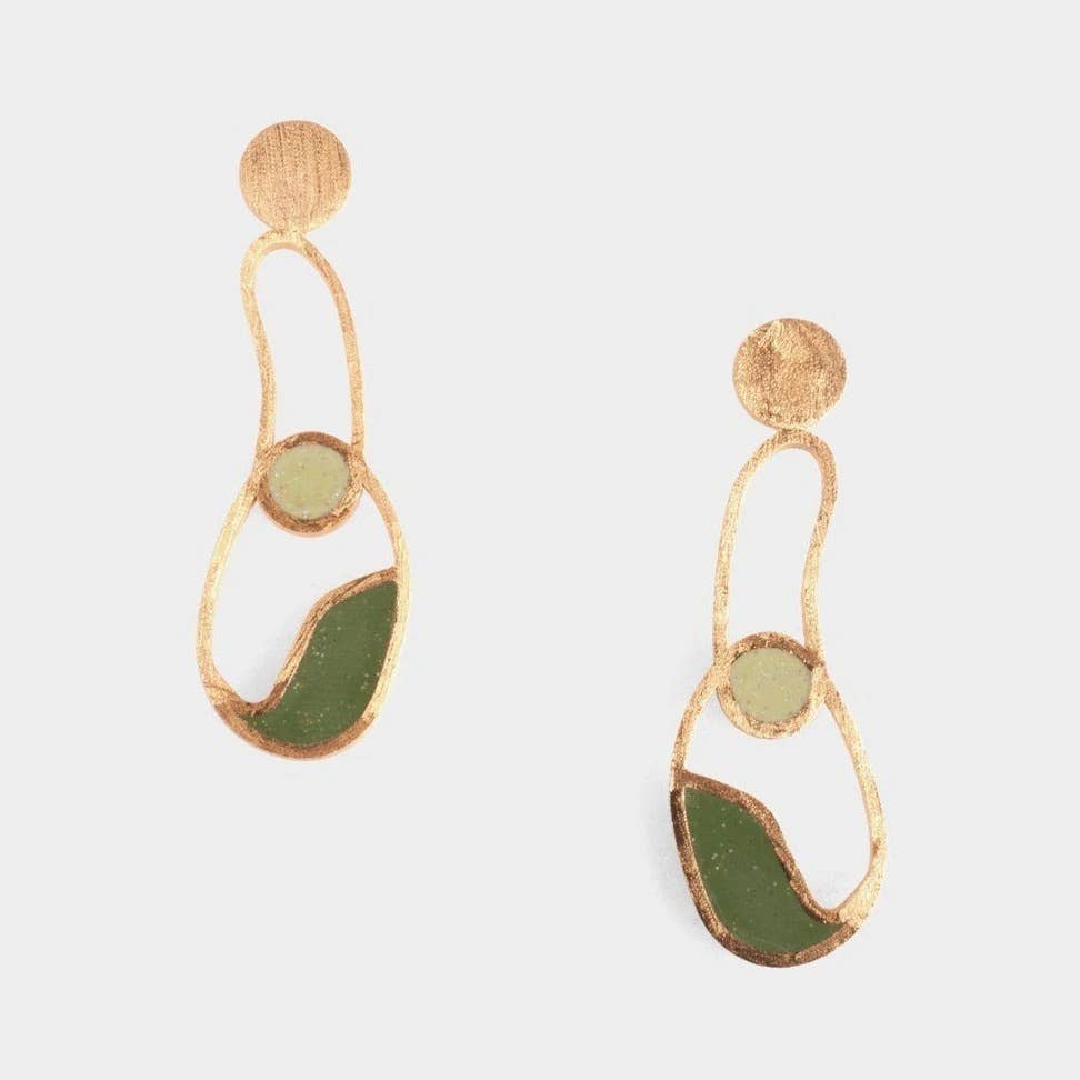 Green Geometric Drop Earrings