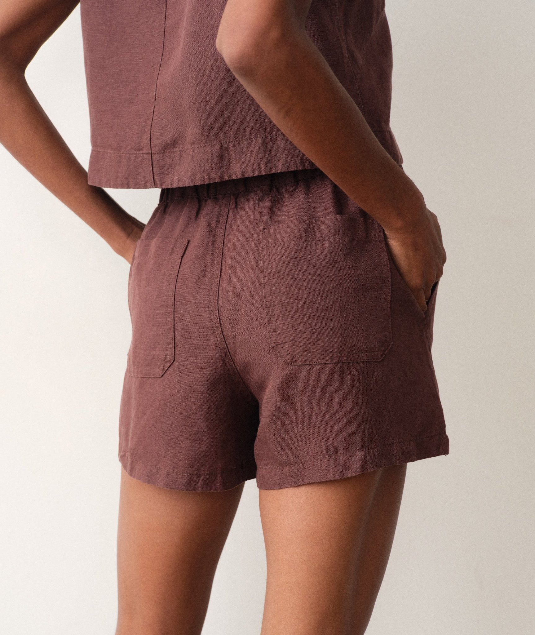 Rose & Lee Co Linen Drawstring Shorts, Chocolate by Marine Layer Other Shorts