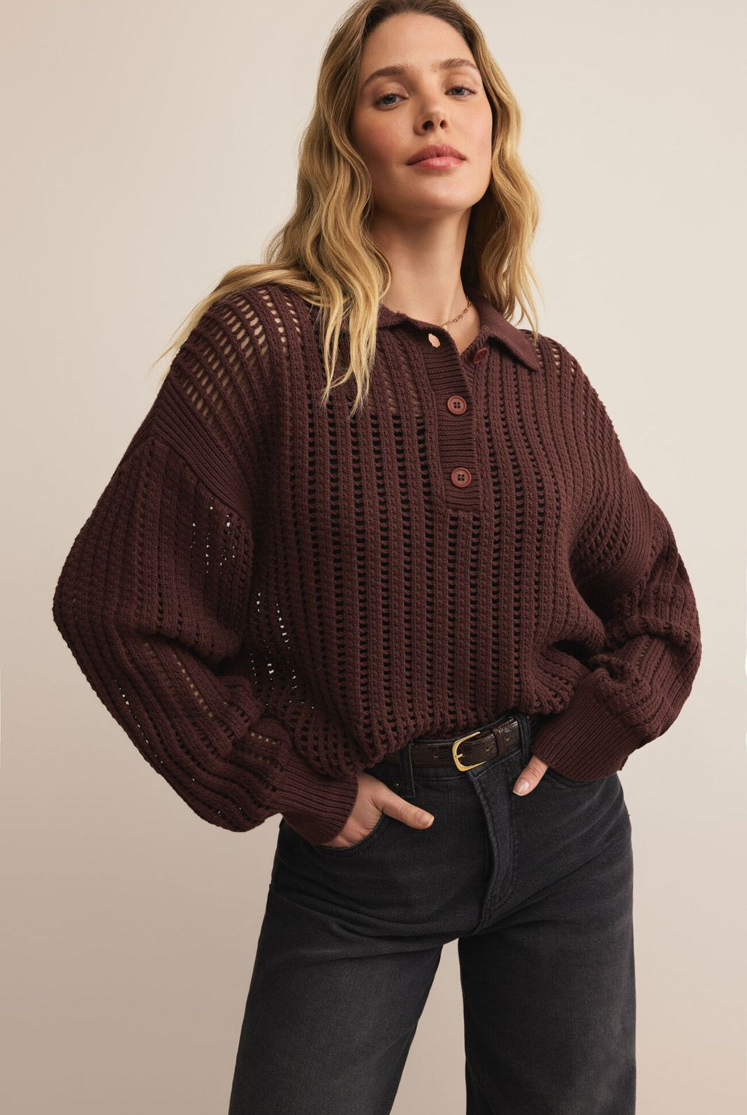 Burgundy Knitted Long Sleeve Sweater