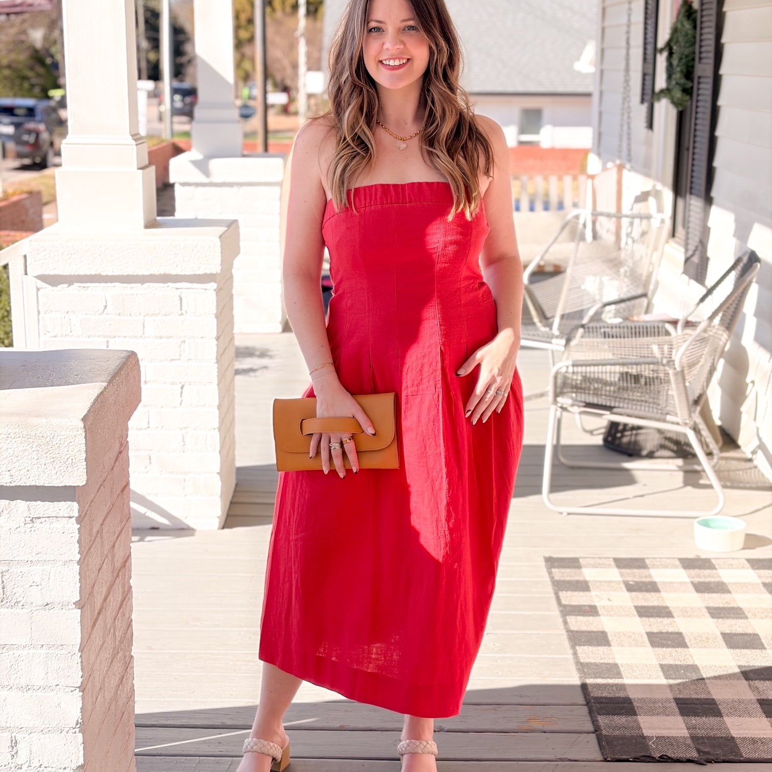Red Strapless Midi Dress