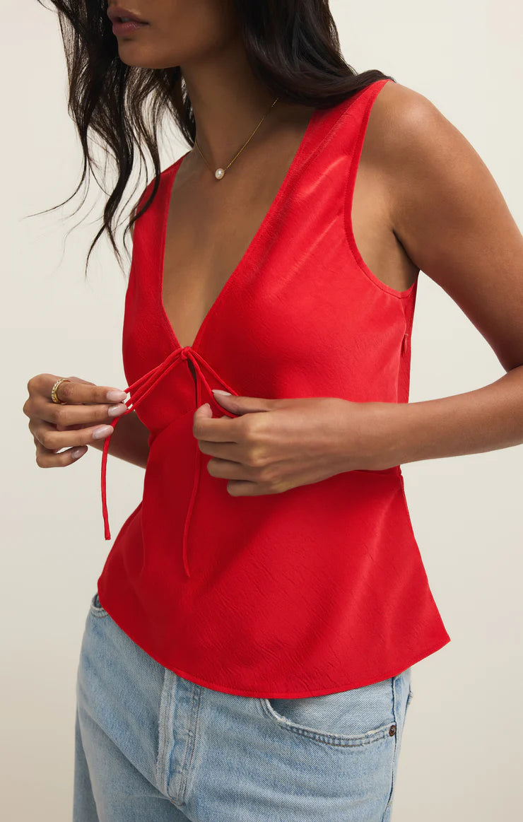 Red Satin Front Bow Tie Tank