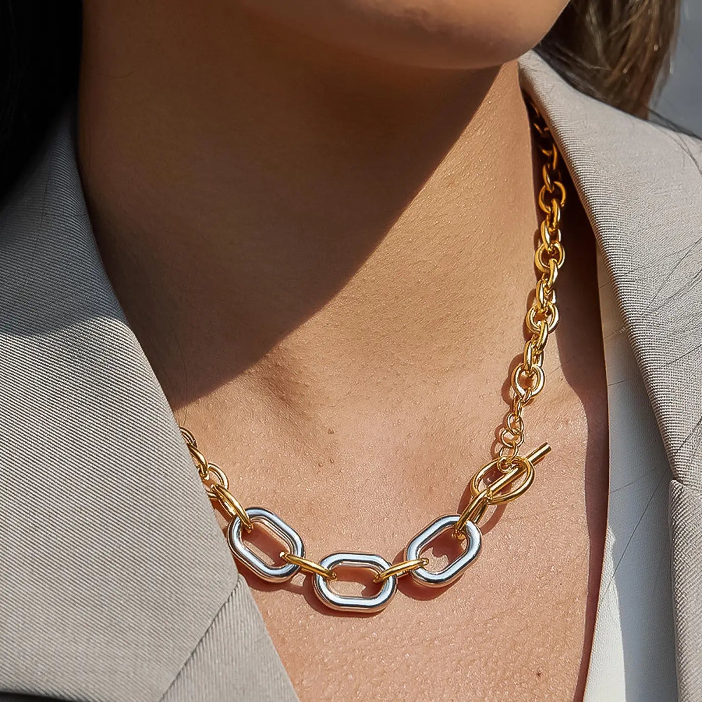 Rose & Lee Co Lurette Two Tone Chain Necklace, 18k Gold Necklaces