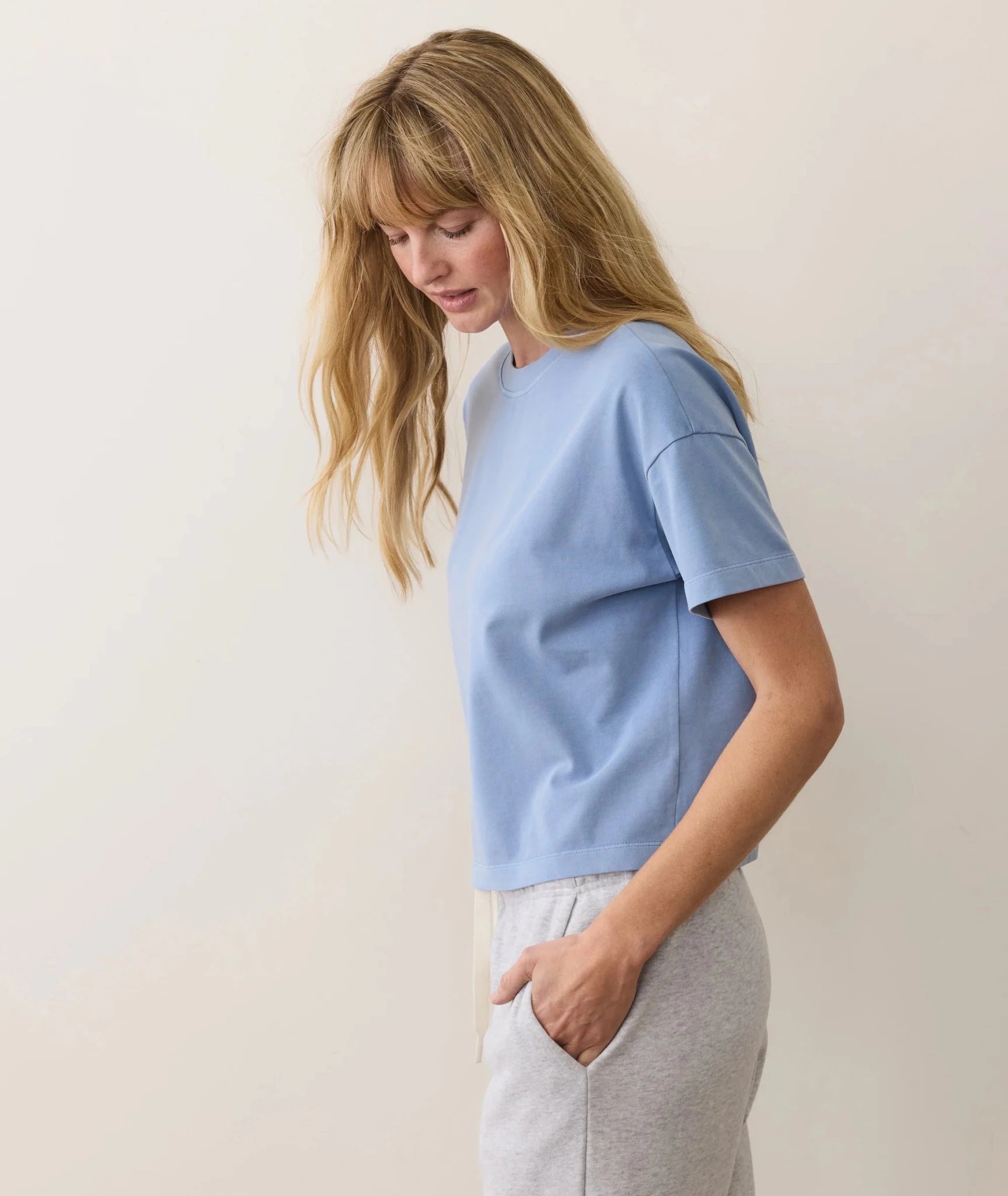 Rose & Lee Co Luxe Sueded Tee, Coastal Blue by Marine Layer short sleeve