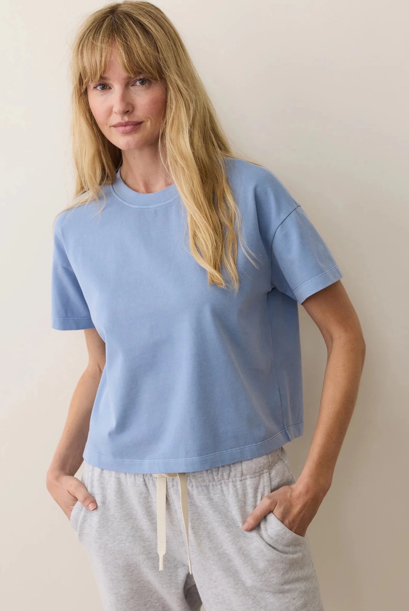 Rose & Lee Co Luxe Sueded Tee, Coastal Blue by Marine Layer short sleeve
