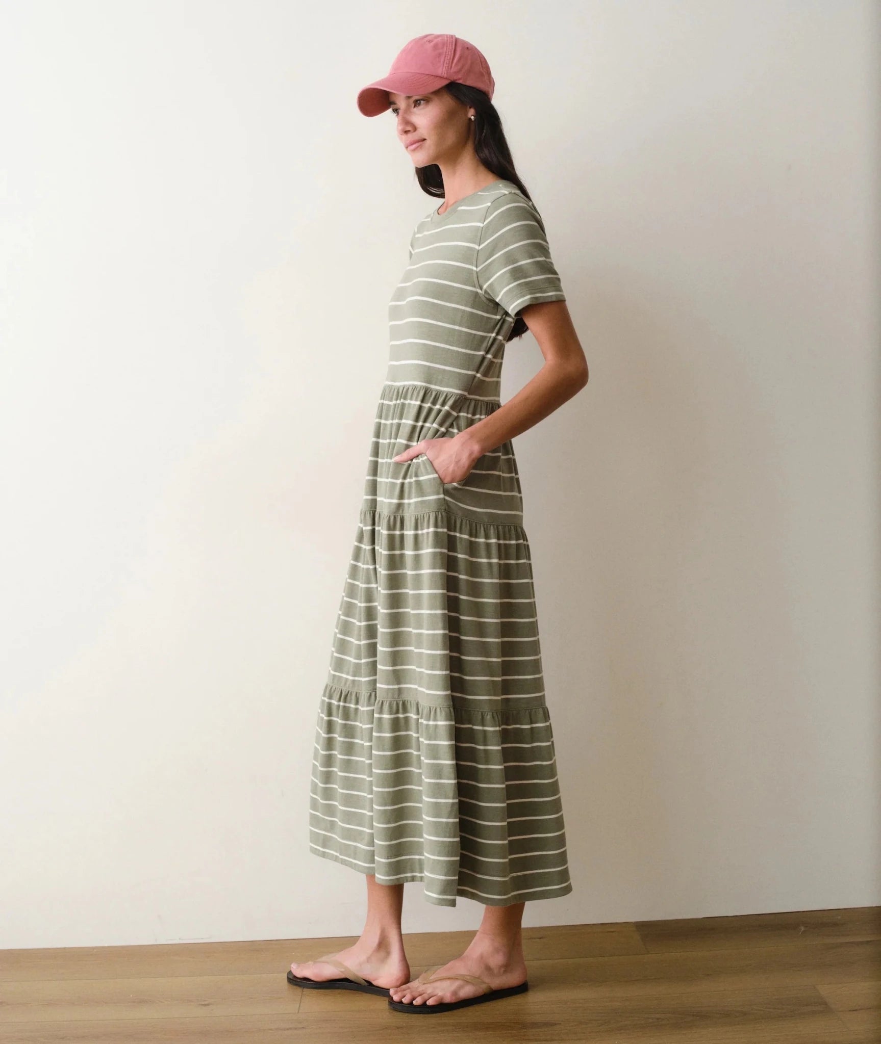 Rose & Lee Co Luxe Sueded Dress, Olive Stripe by Marine Layer Casual Dresses