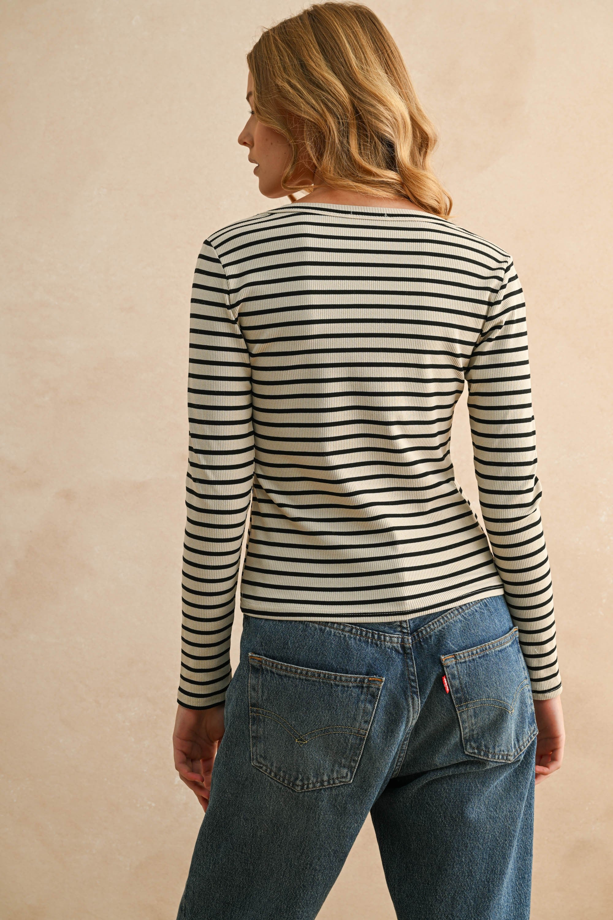 Stone/Black Striped Long Sleeve Top