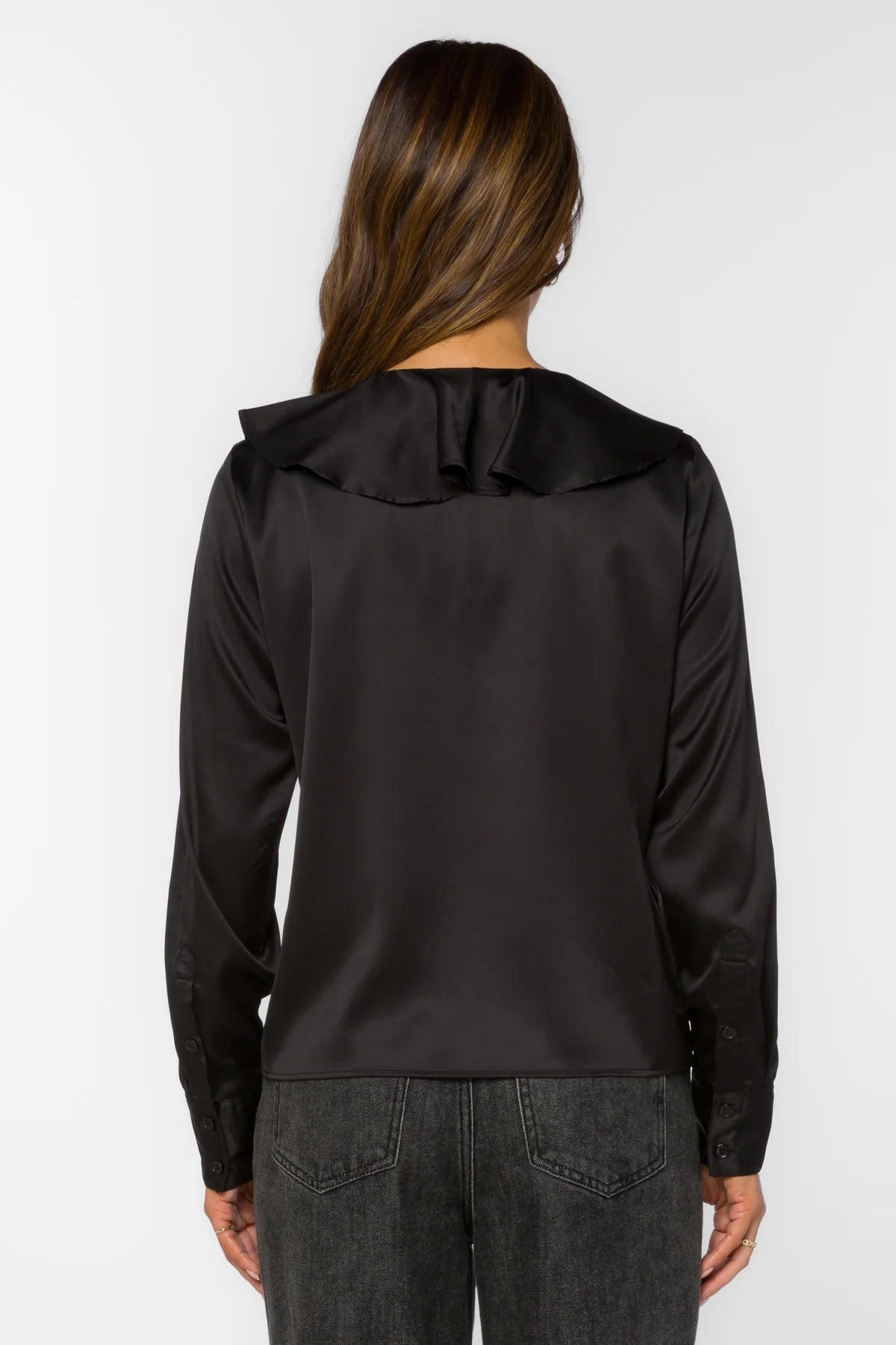 Black Popover Long Sleeve Blouse