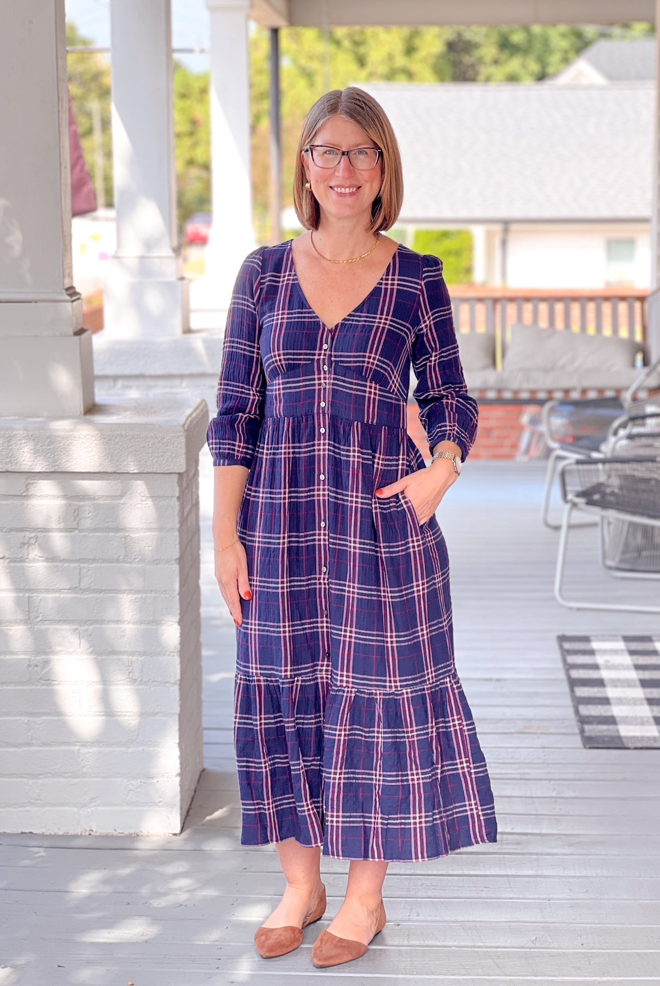 Rose & Lee Co Maeve Dress, Twilight Plaid by Marine Layer Casual Dresses