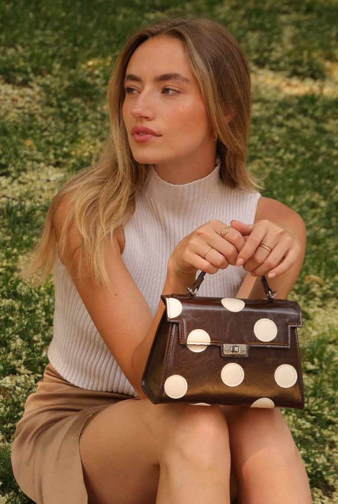 Chocolate Brown Polka Dot Top Handle Bag