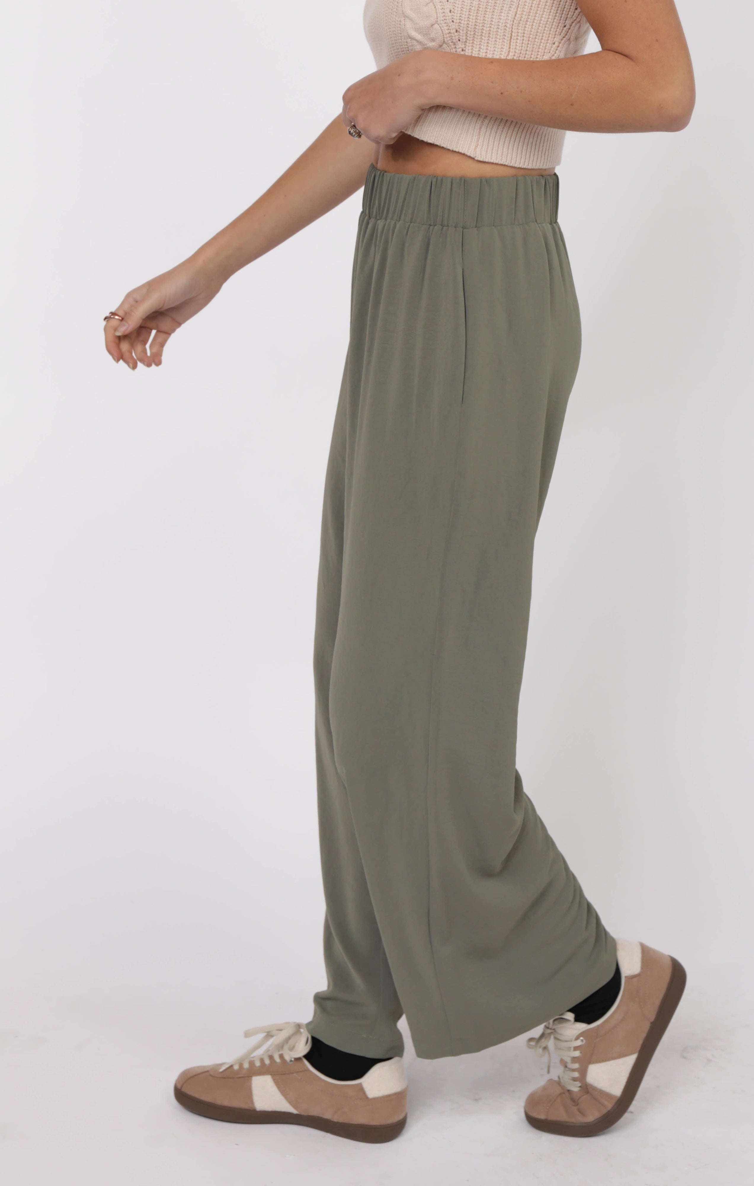 Dusty Olive Elastic Waistband Pants