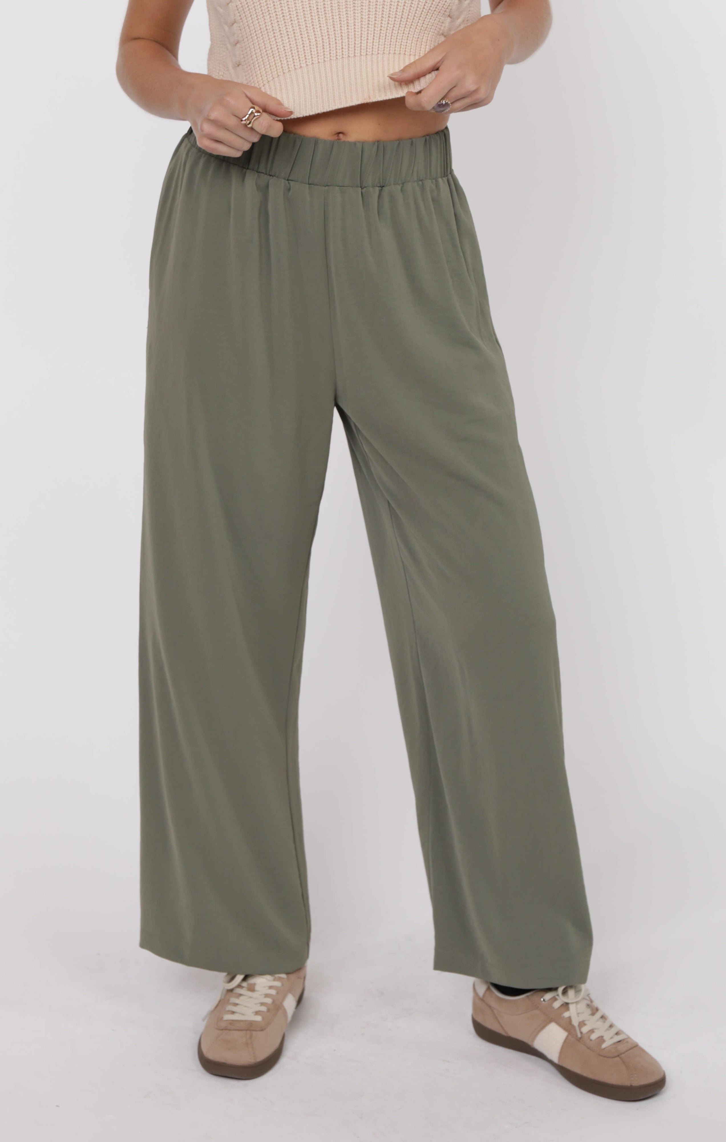 Dusty Olive Elastic Waistband Pants