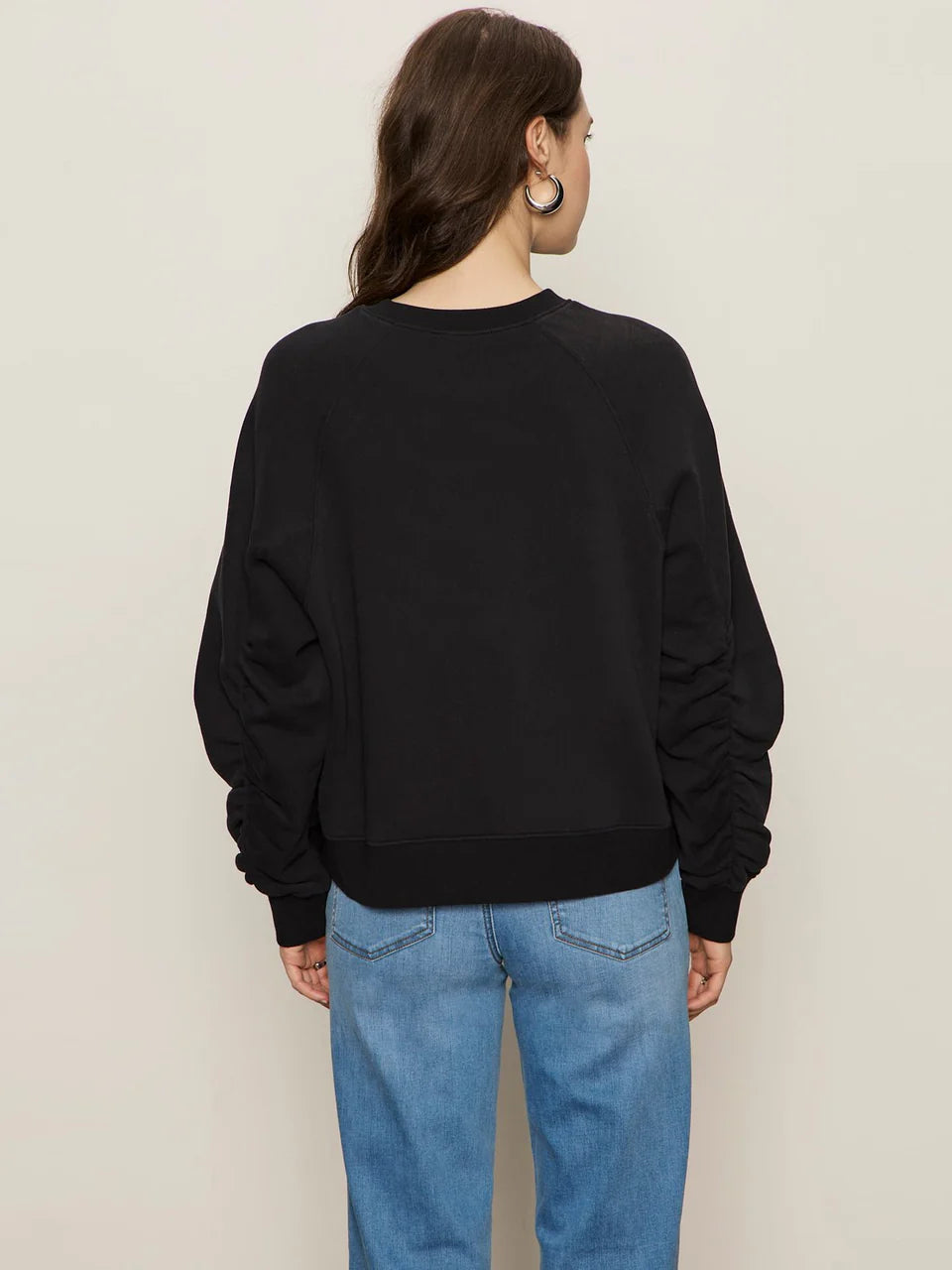 Black Shirred Sleeves Sweatshirt