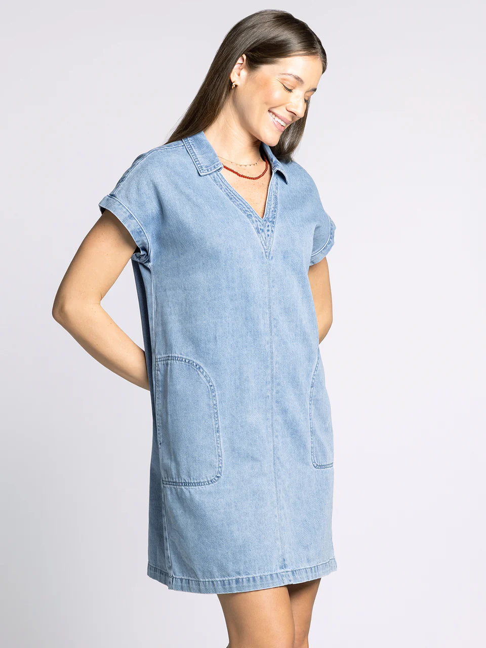 Short Sleeve Mini Length Denim Dress