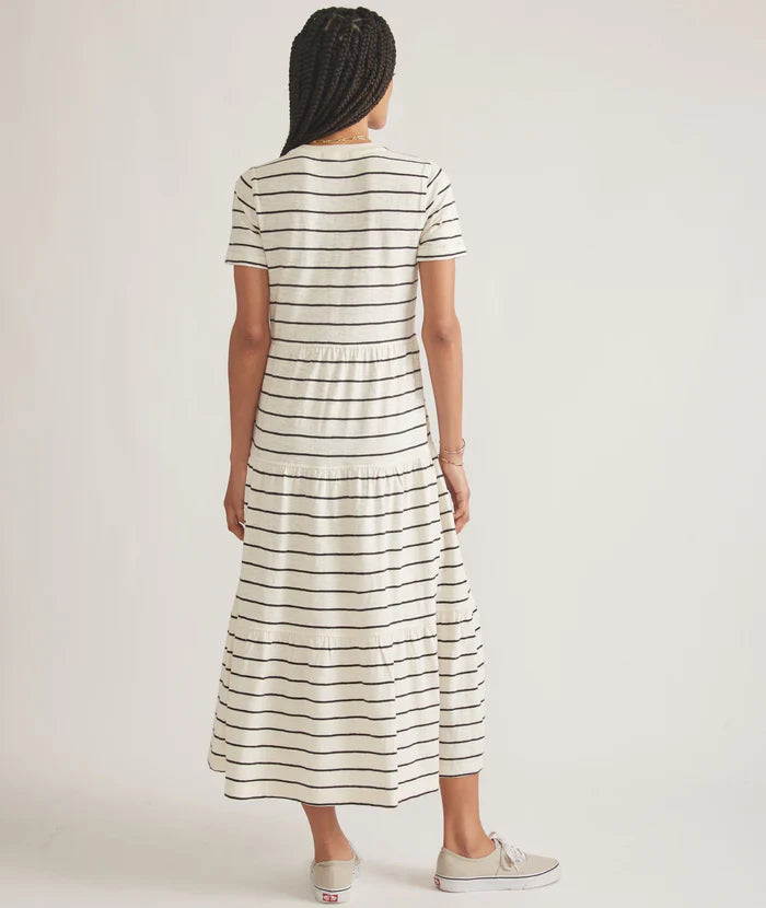White and Black Striped Short Sleeve Dress