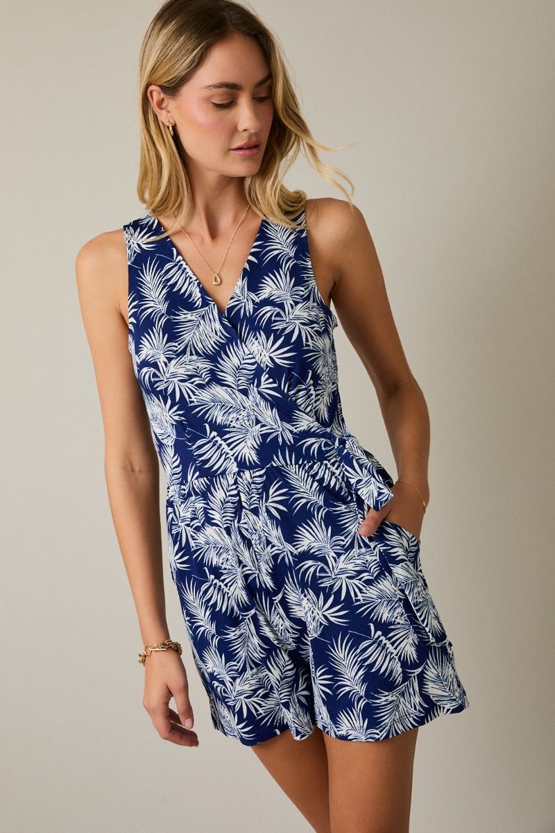 Rose & Lee Co Marlee Romper, Navy/White Tropical Romper