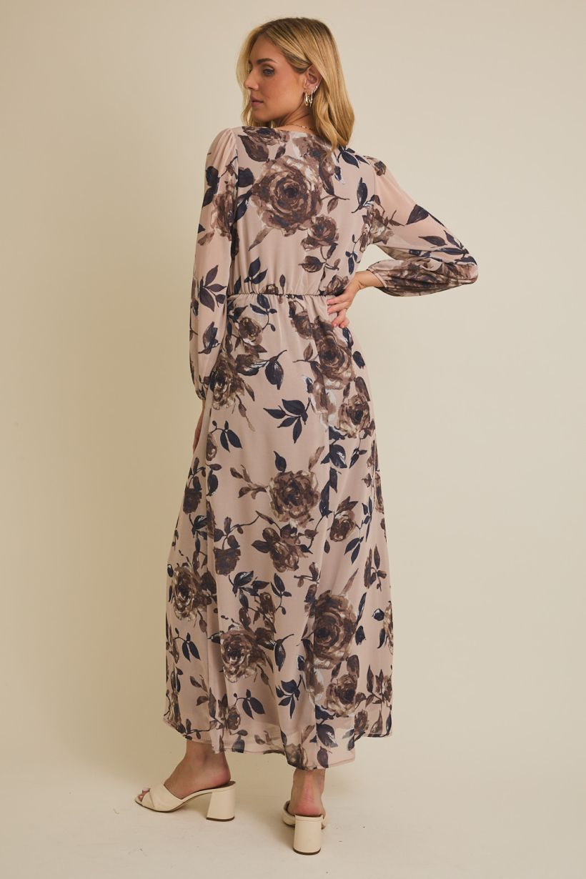 Rose & Lee Co Marley Dress, Taupe/Mocha Floral Event Dress
