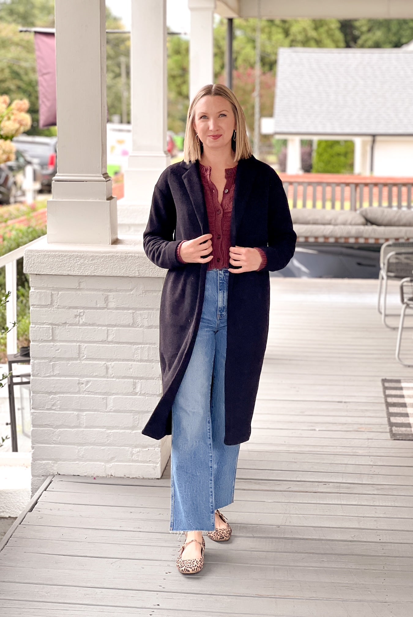 black midi length winter coat