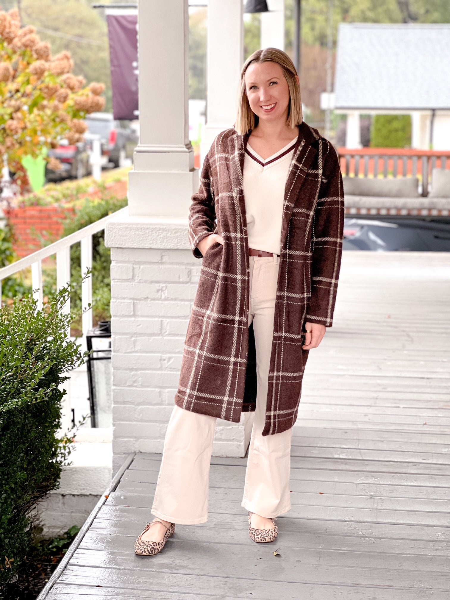 Coffee Bean Plaid Oversized Coat