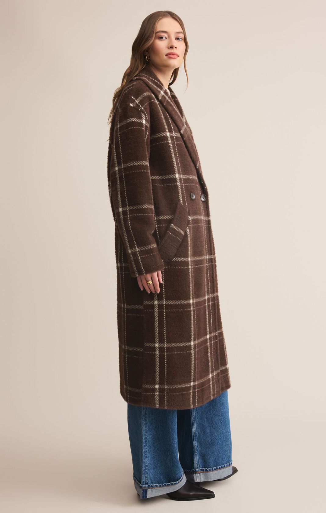 Coffee Bean Plaid Oversized Coat