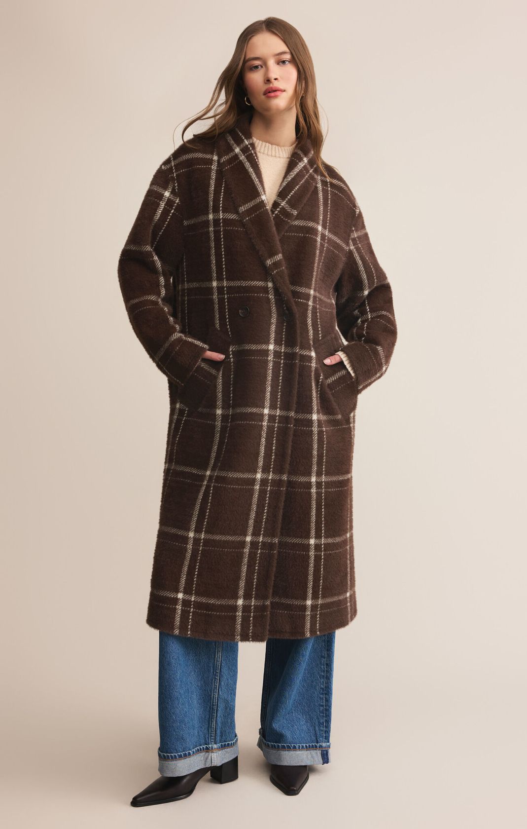 Coffee Bean Plaid Oversized Coat