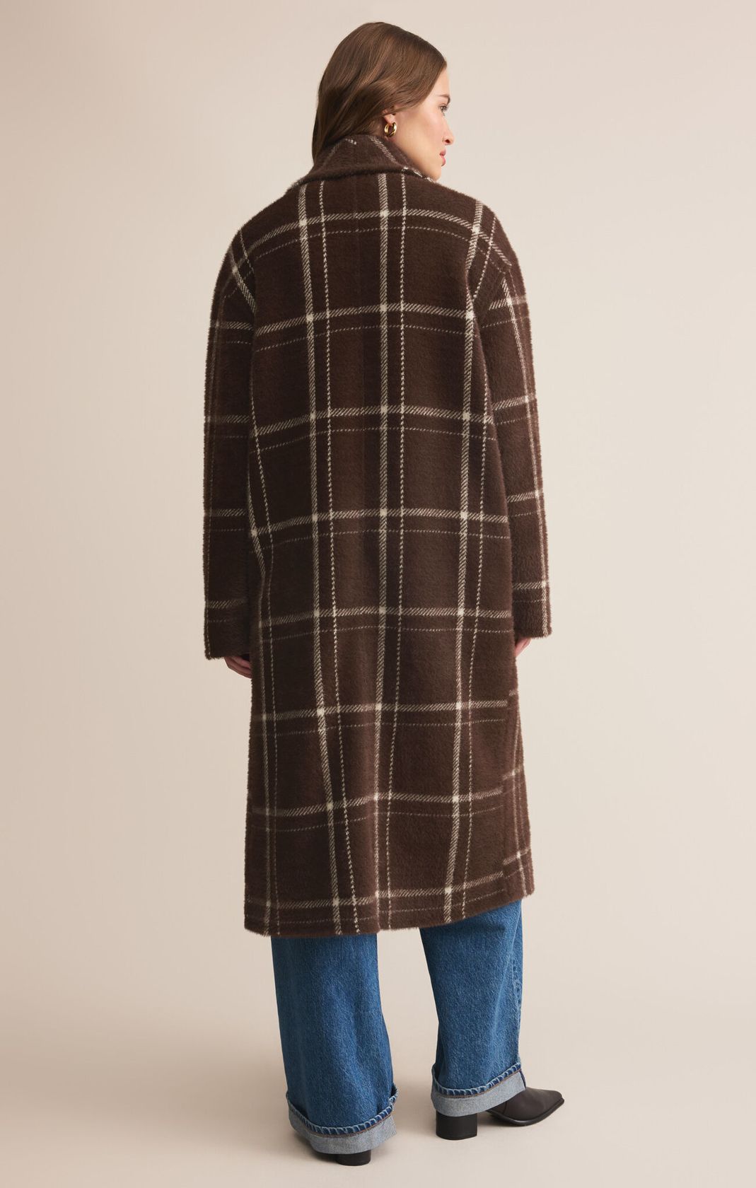 Coffee Bean Plaid Oversized Coat