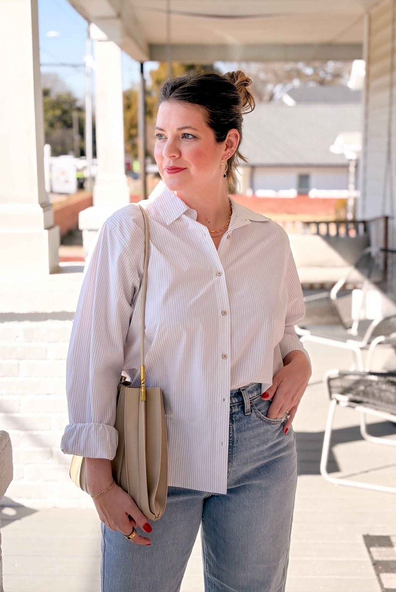 Rose & Lee Co Lillie Top, Beige Stripe by Mavi Jeans Work Tops