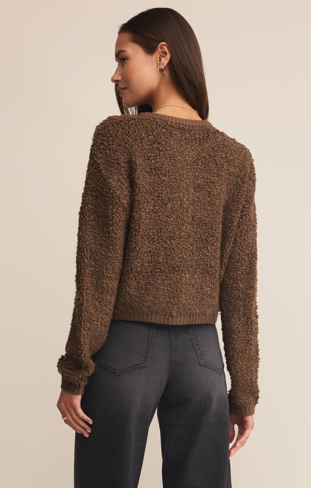 Brown Textured Gold Button Cardigan