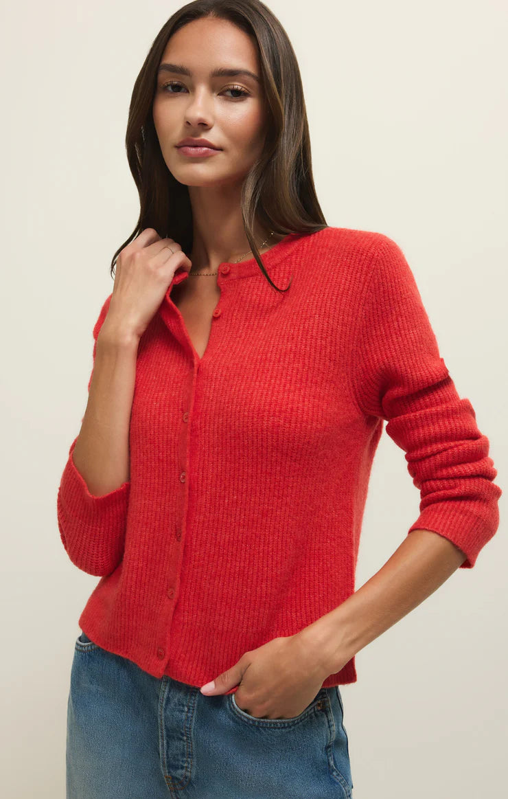 Red Midweight Button Up Cardigan