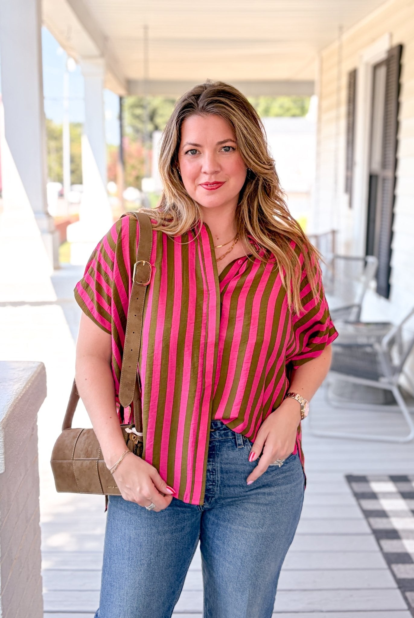 Rose & Lee Co Victoria Top, Rosewood Stripes short sleeve