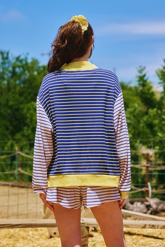 Striped Mock Neck Sweatshirt