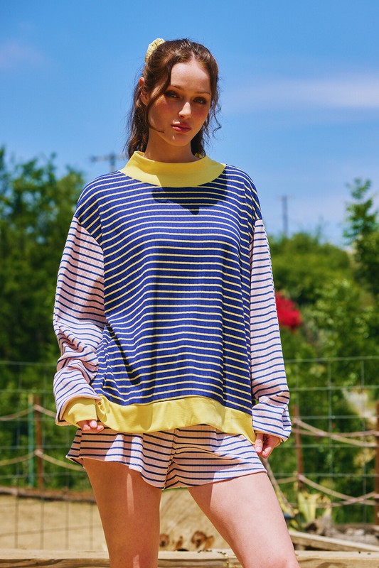 Striped Mock Neck Sweatshirt