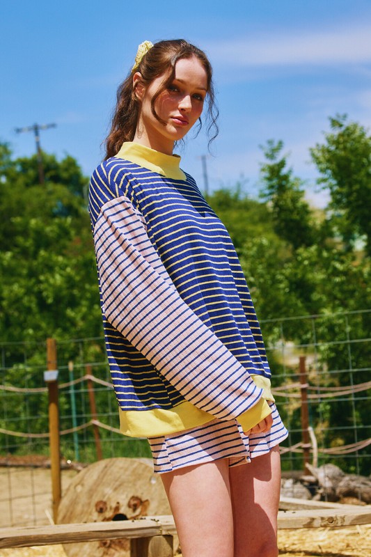 Striped Mock Neck Sweatshirt