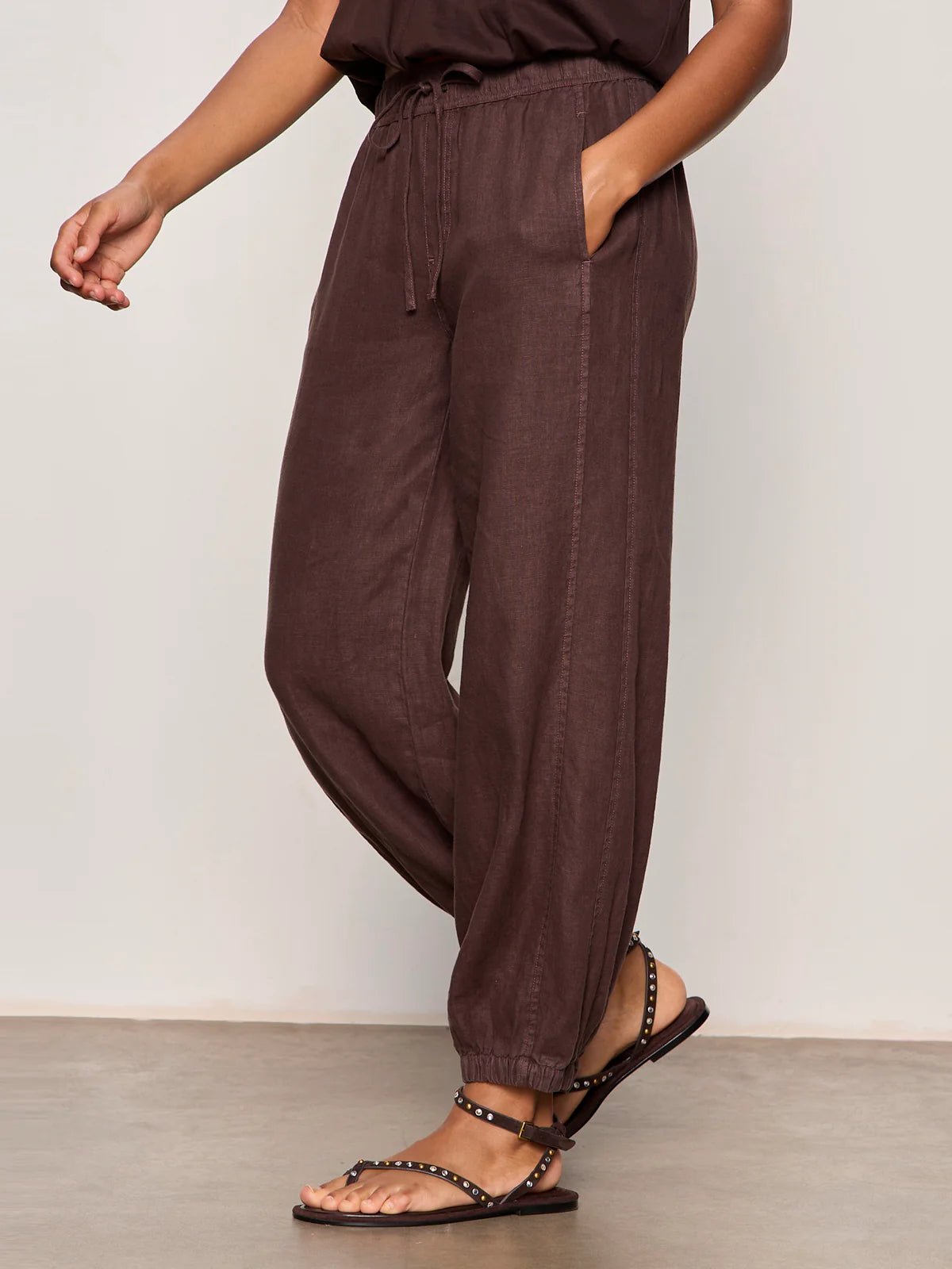 Rose & Lee Co Melody Linen Balloon Pants, Rich Soil by Sanctuary Pants