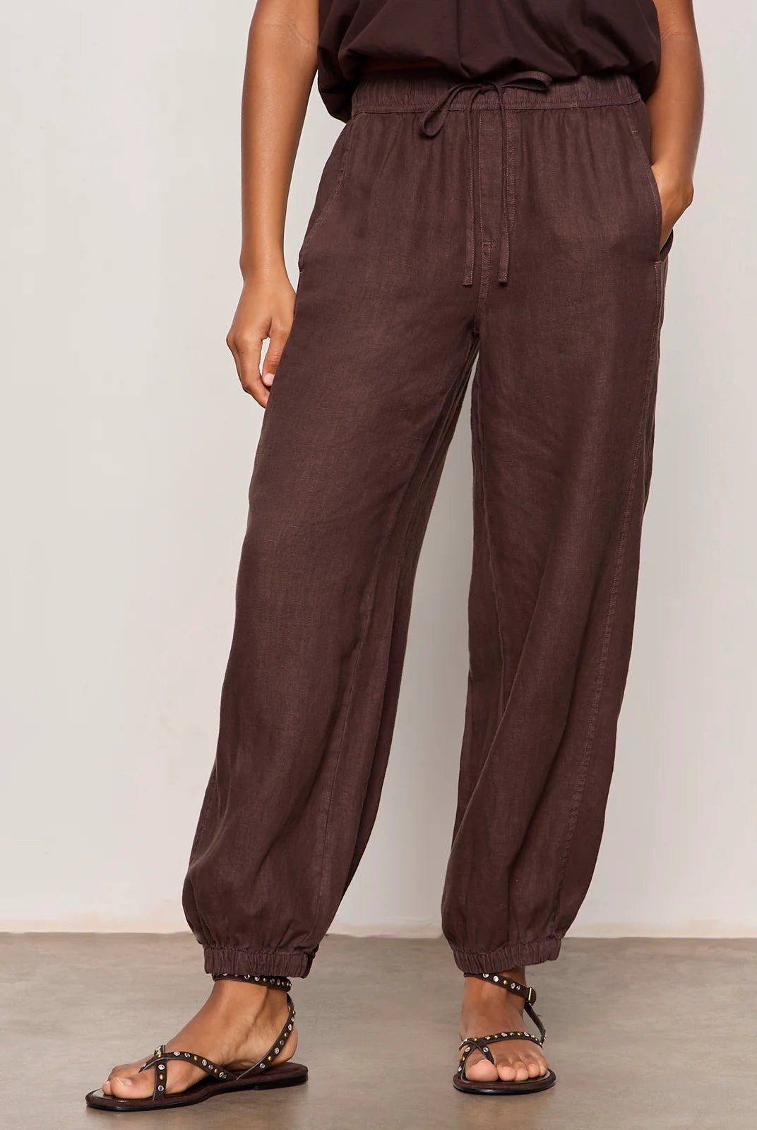 Rose & Lee Co Melody Linen Balloon Pants, Rich Soil by Sanctuary Pants