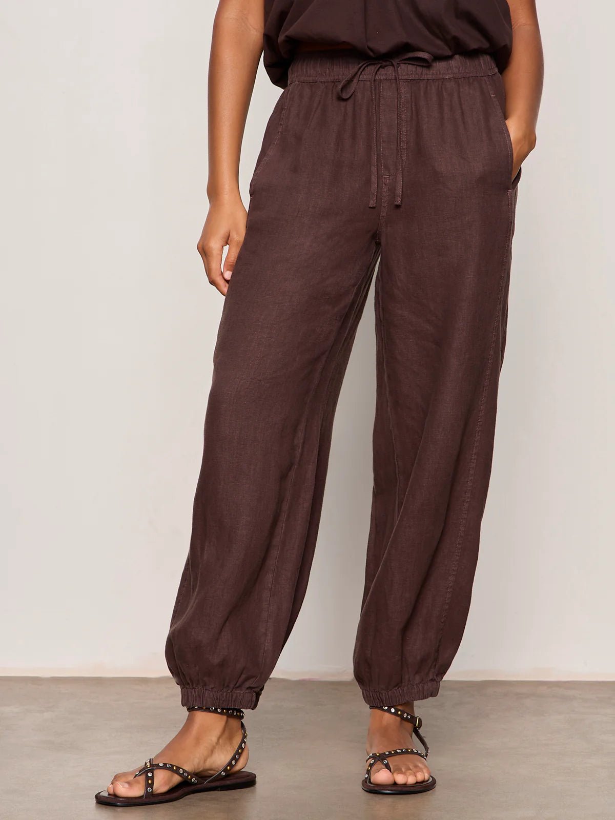 Rose & Lee Co Melody Linen Balloon Pants, Rich Soil by Sanctuary Pants
