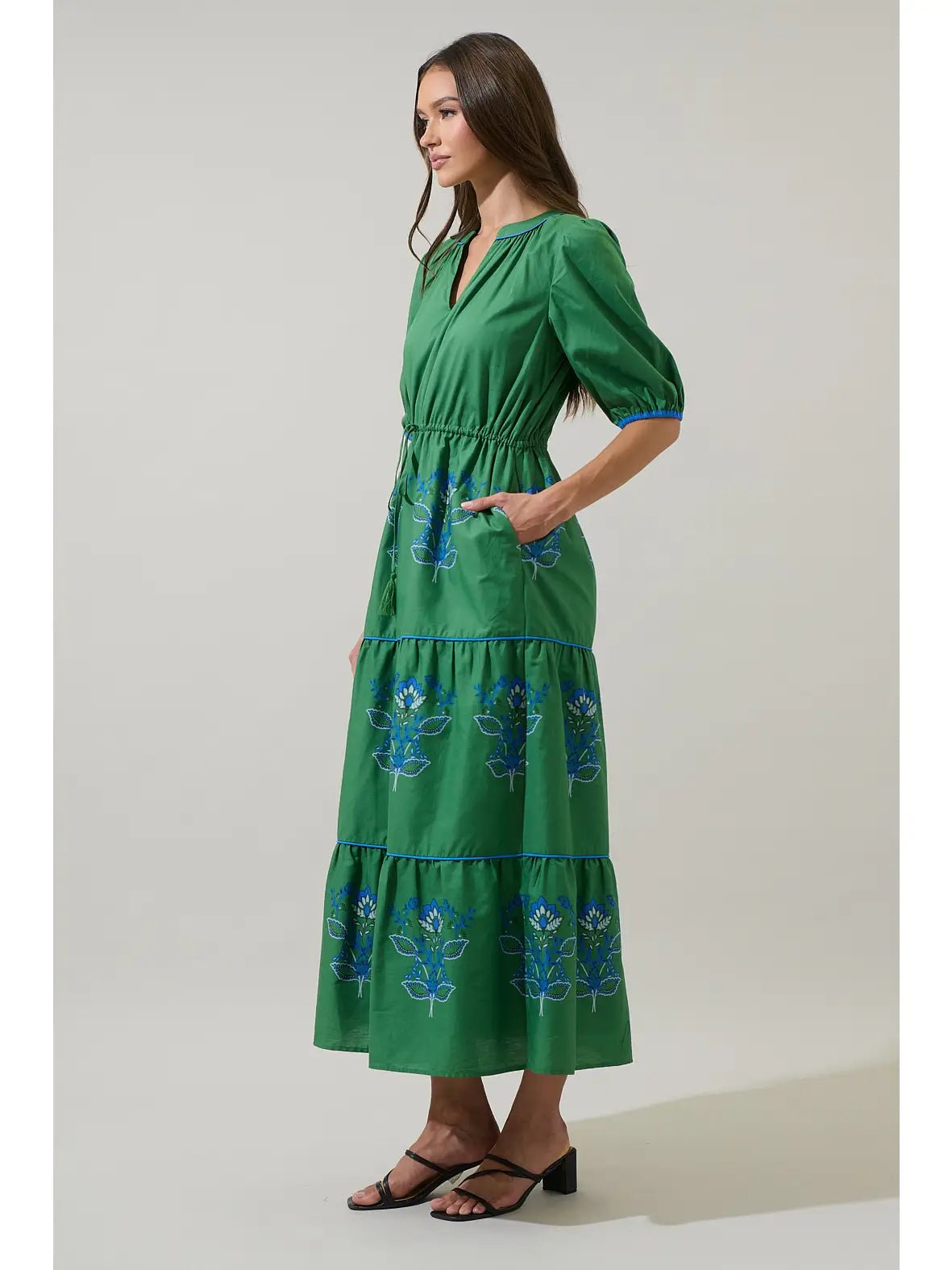 Rose & Lee Co Meridy Dress, Kelly Green/Blue Casual Dresses