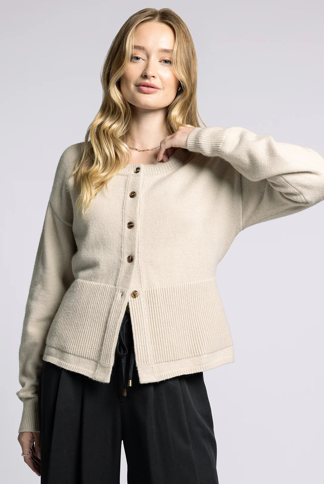 Bone White Long Sleeve Peplum Cardigan