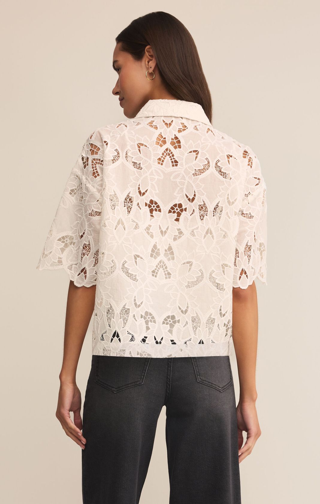 White Lace Embroidered Short Sleeve Top