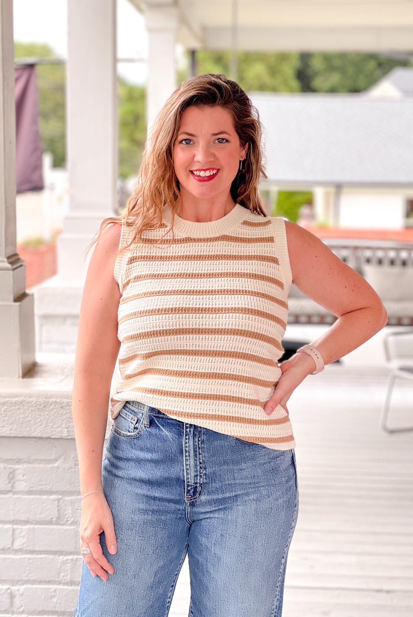 taupe stripe sweater tank