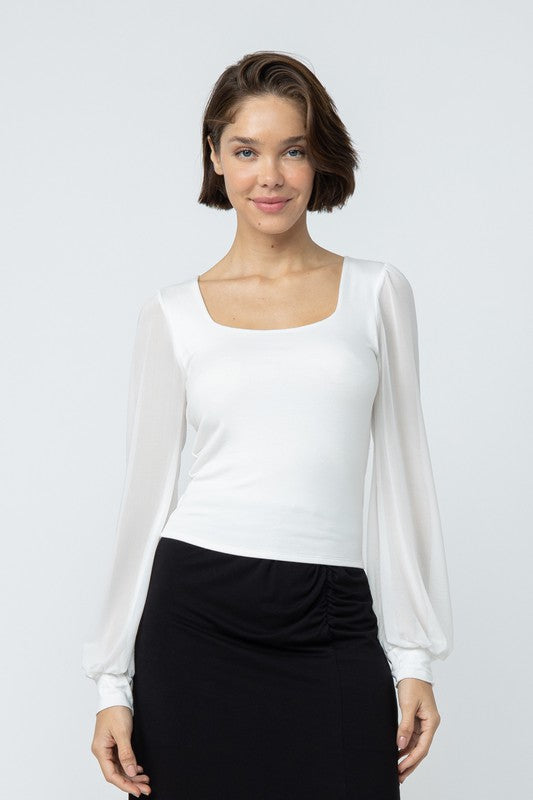 Mesh Long Sleeve Ivory Top