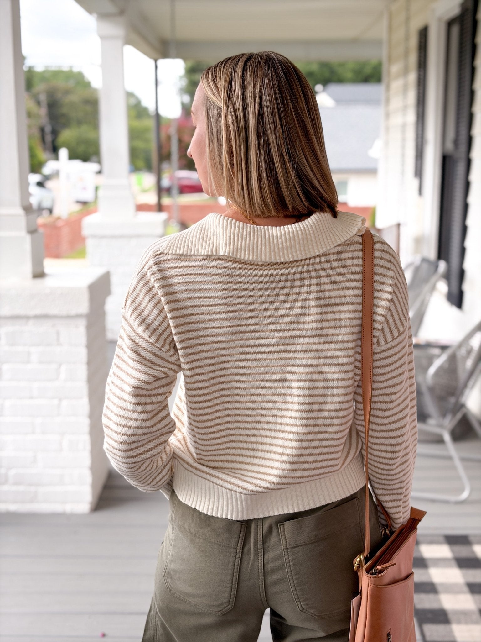 Rose & Lee Co Sarah Sweater, Tan/Cream Stripe Sweaters