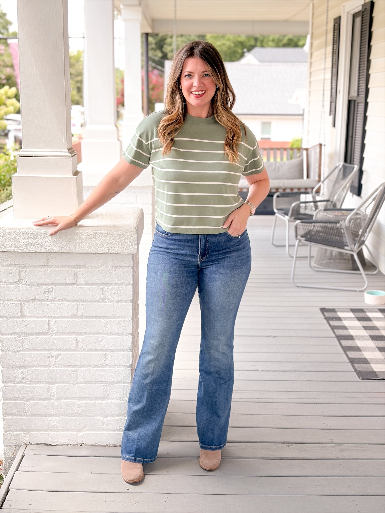 Rose & Lee Co Miracle Tee, Sage/White Stripe by Marine Layer short sleeve