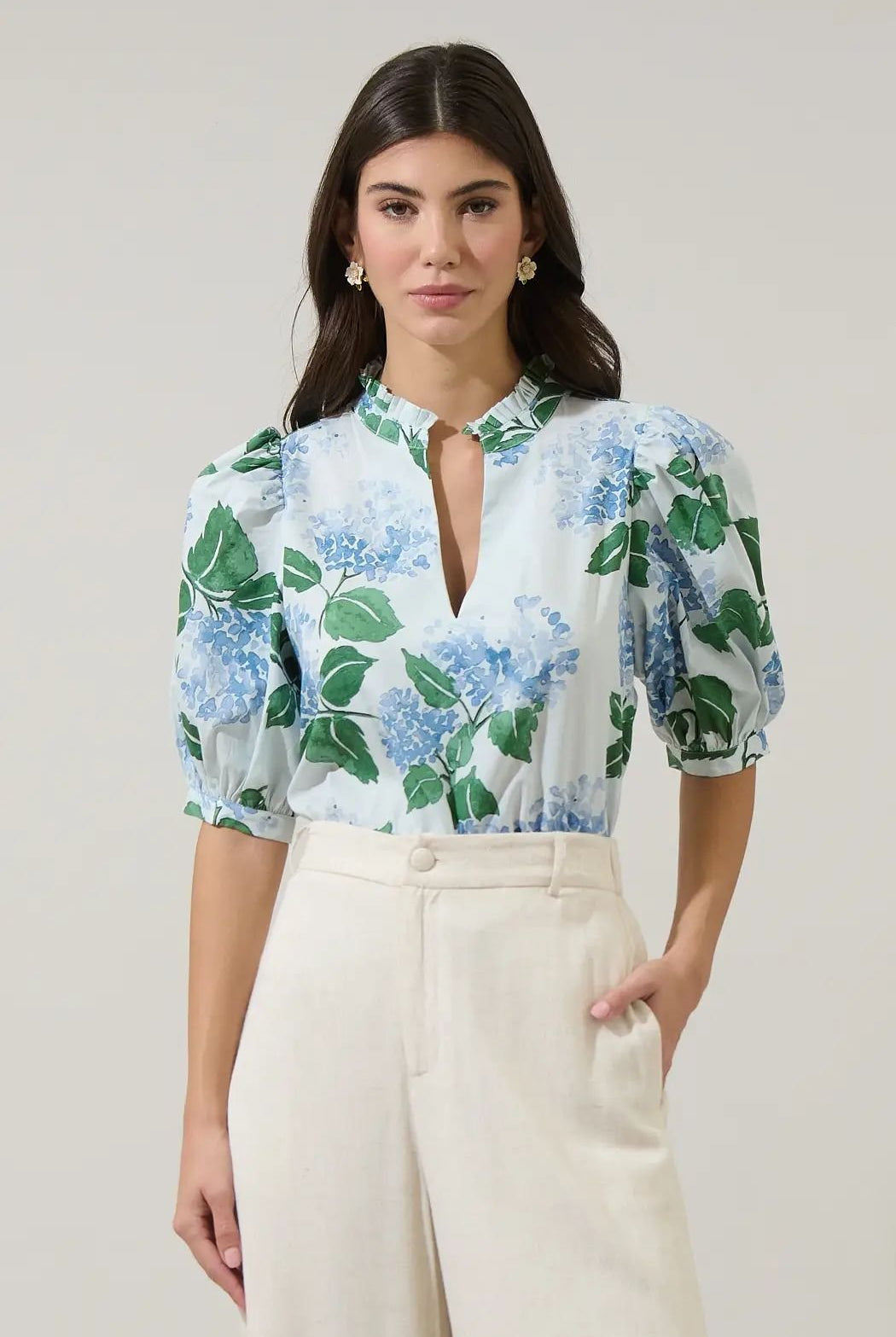 Rose & Lee Co Mirla Top, Blue/Green Multi Work Tops