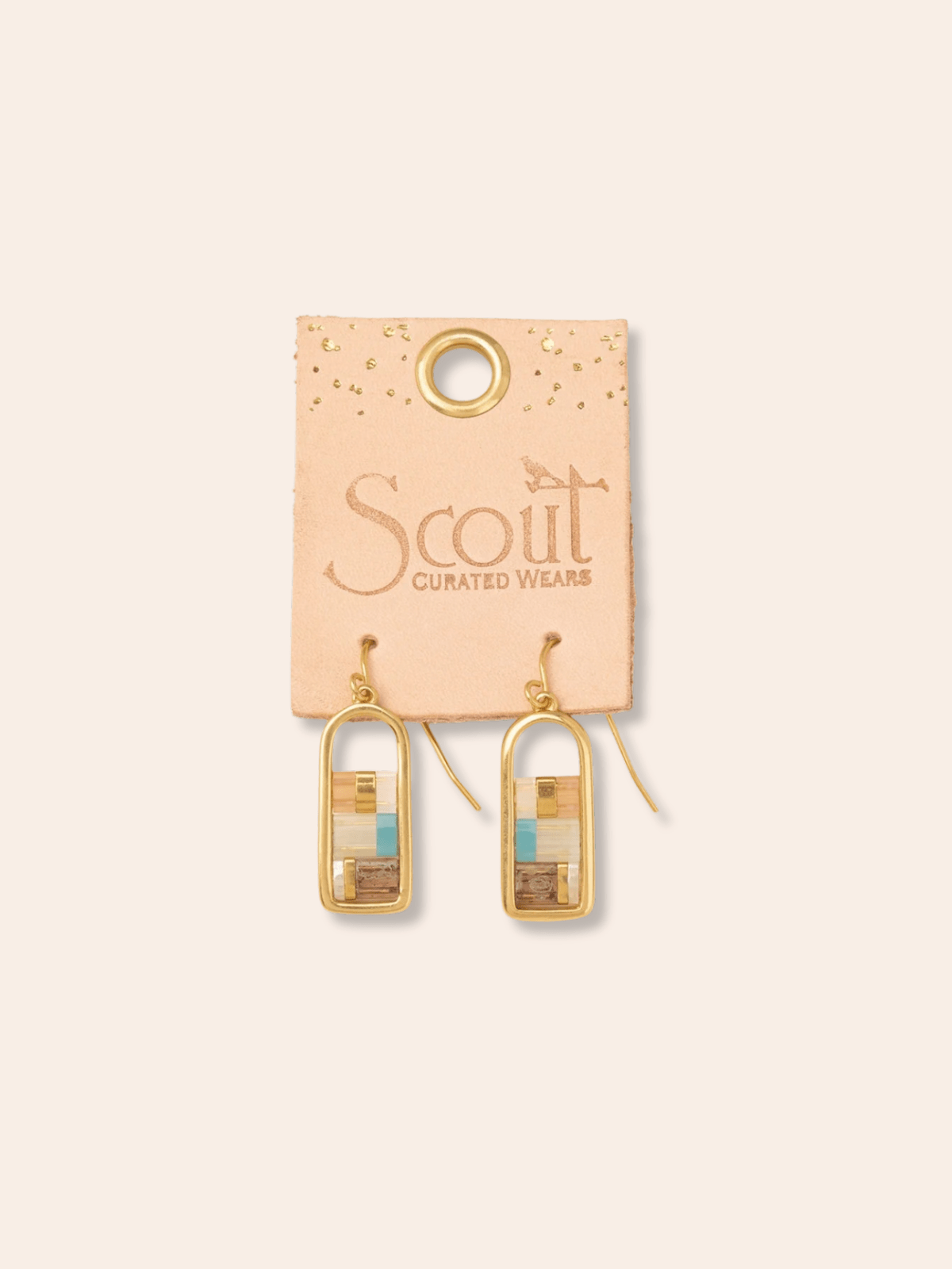 Rose & Lee Co Good Karma Miyuki Frame Earrings, Mint/Peach/Gold Earrings