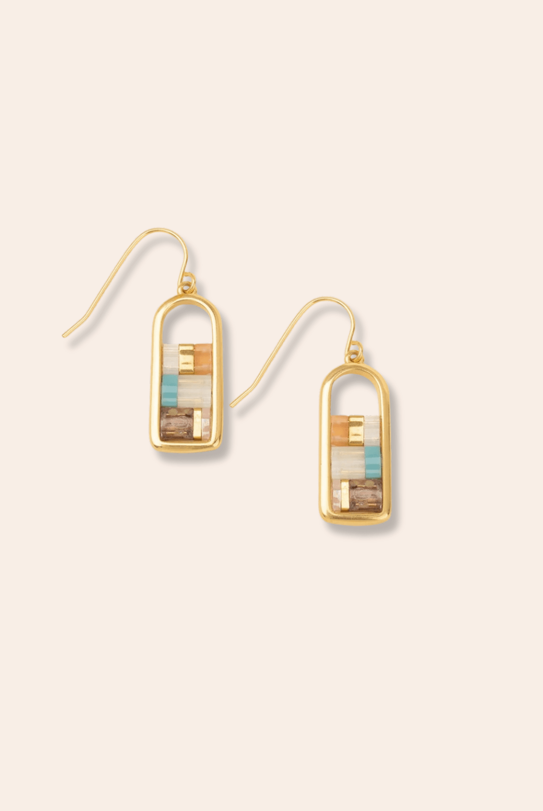 Rose & Lee Co Good Karma Miyuki Frame Earrings, Mint/Peach/Gold Earrings