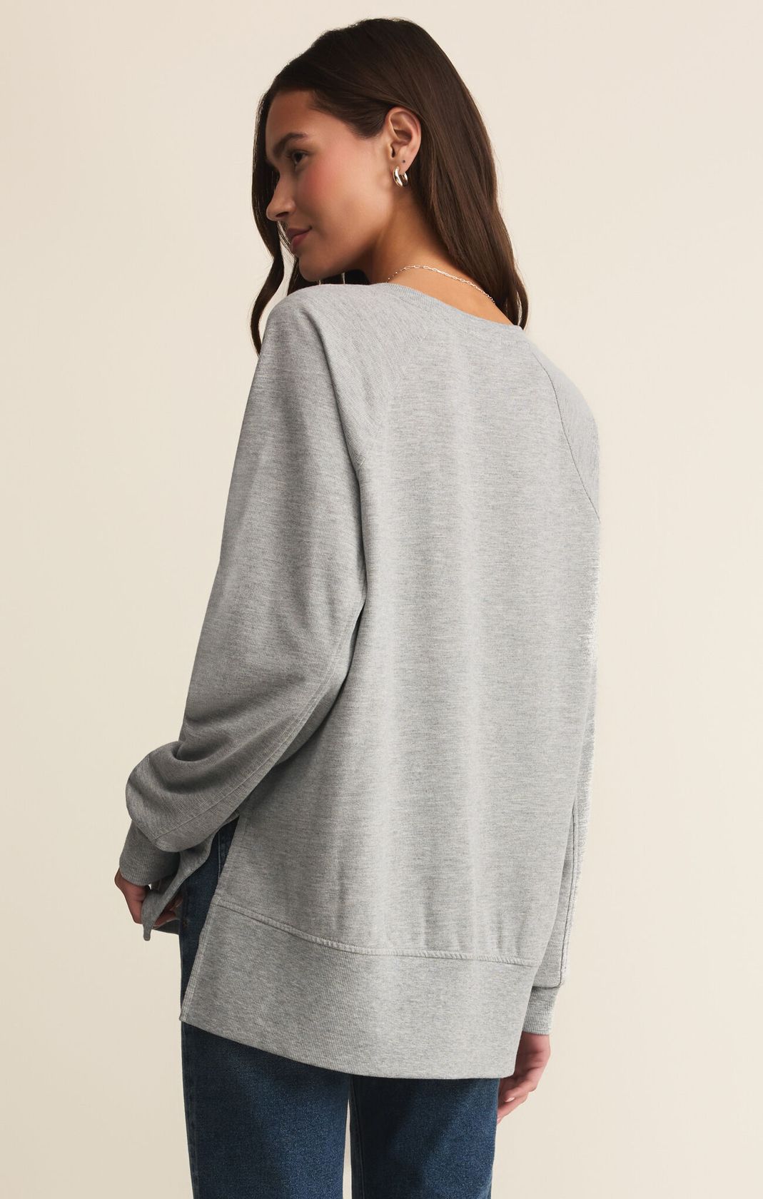 Long Sleeve Grey V-Neck Sweatshirt