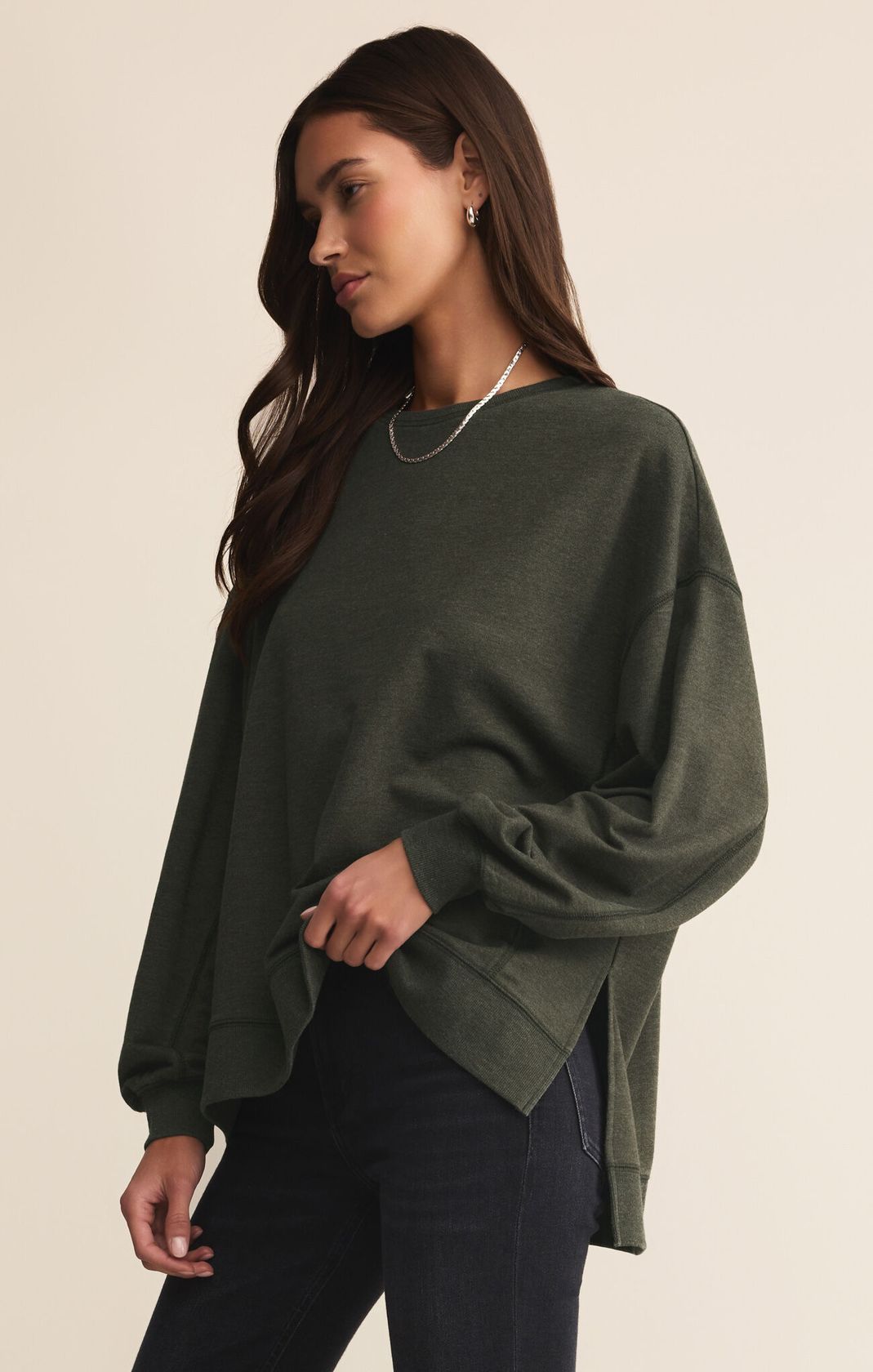 Dark Green Long Sleeve Crew Neck Sweatshirt