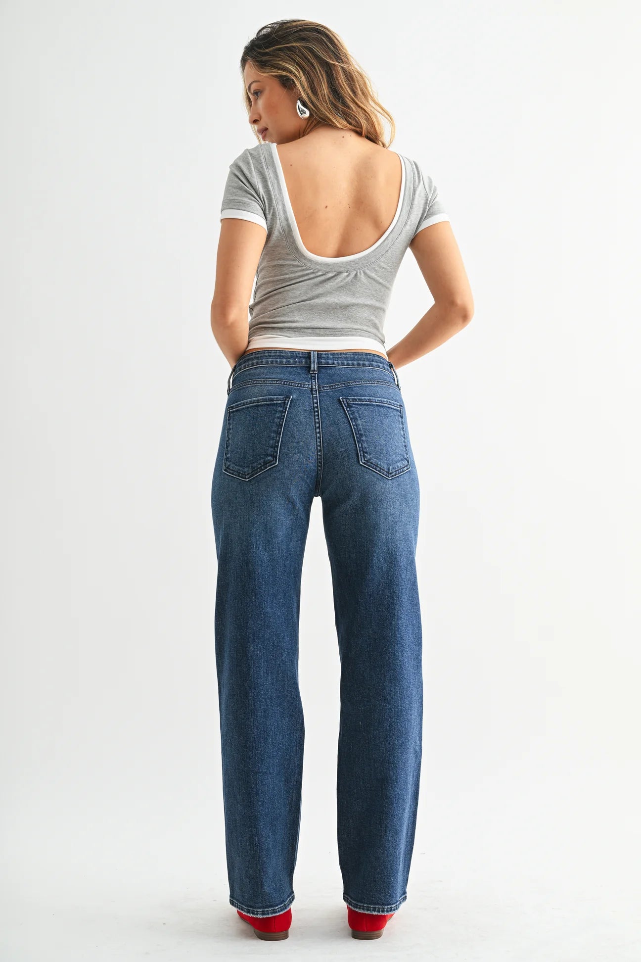 Dark Denim Mid-Rise Straight Leg Stretchy Jeans