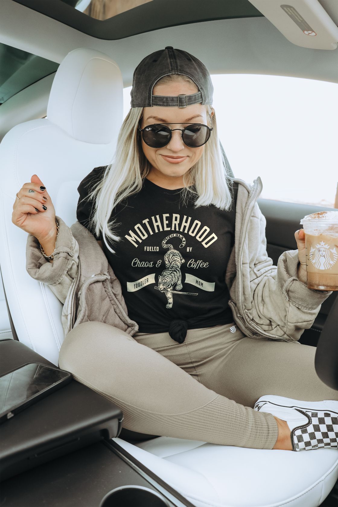 Rose & Lee Co Motherhood Fueled By Chaos & Coffee Tee, Black short sleeve
